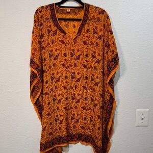 Silk Mark Orange silk ethnic paisley kaftan